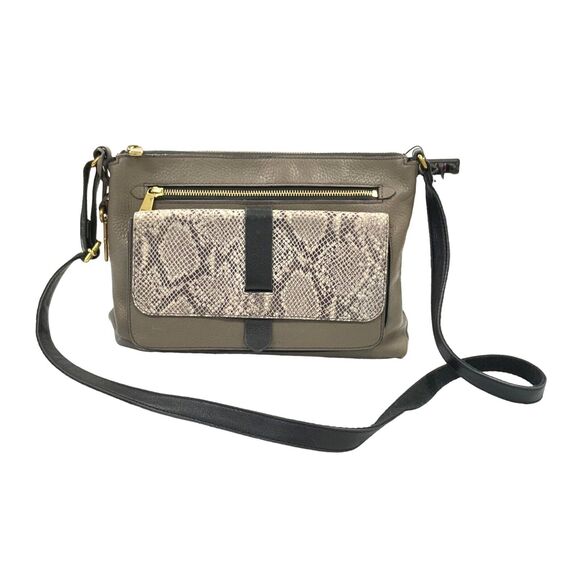 Fossil Brown Snake Embossed Leather Crossbody Bag - Picture 1 of 10